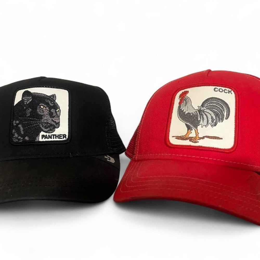 Black and Red Animal Patch Trucker Hats